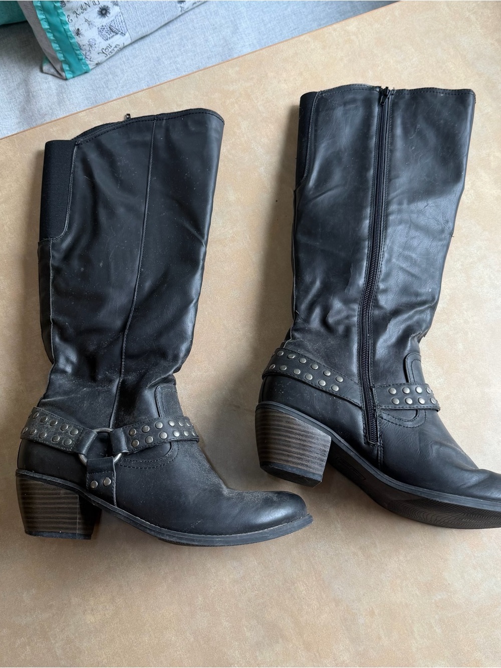 Black Women's Studded Mid-Calf Boots ruffhewn pet friendly needs cleaned